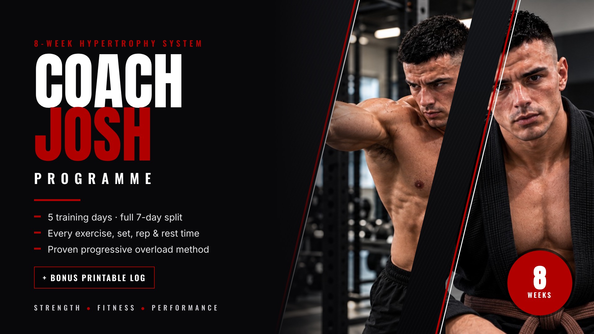 Coach Josh Programme — 8-week hypertrophy system with bonus printable log