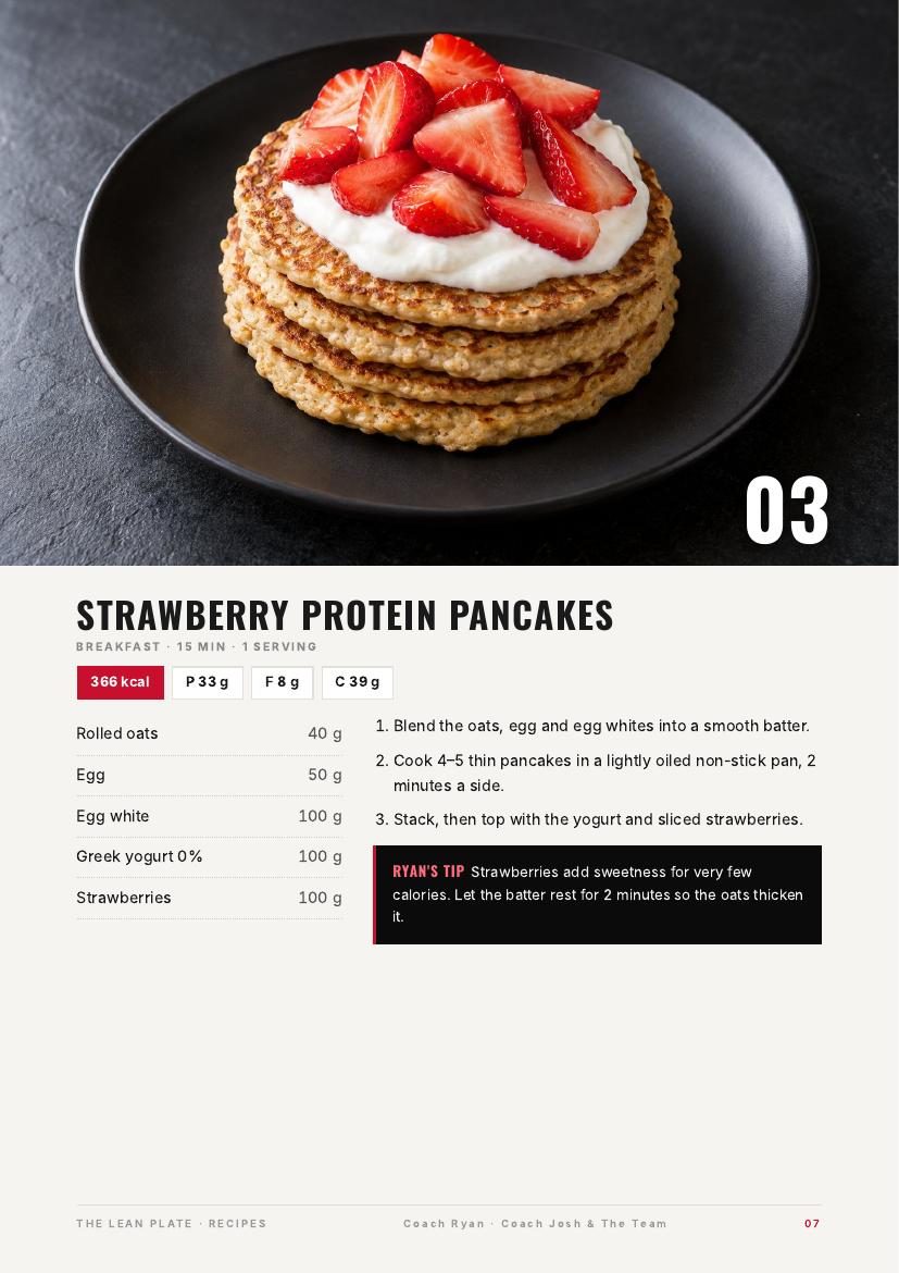Page from the ebook: strawberry protein pancakes recipe