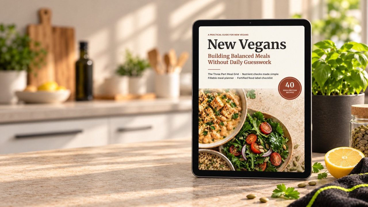 New Vegans: Building Balanced Meals Without Daily Guesswork, shown on a tablet
